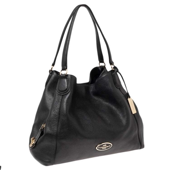 Coach Edie 31 Black Grained Pebbled  Leather Shoulder Bag - Picture 1 of 17